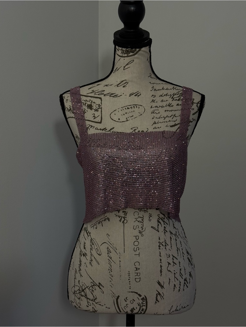 Chain Mail Sparkle Crop Tank Top - Pink/Purple